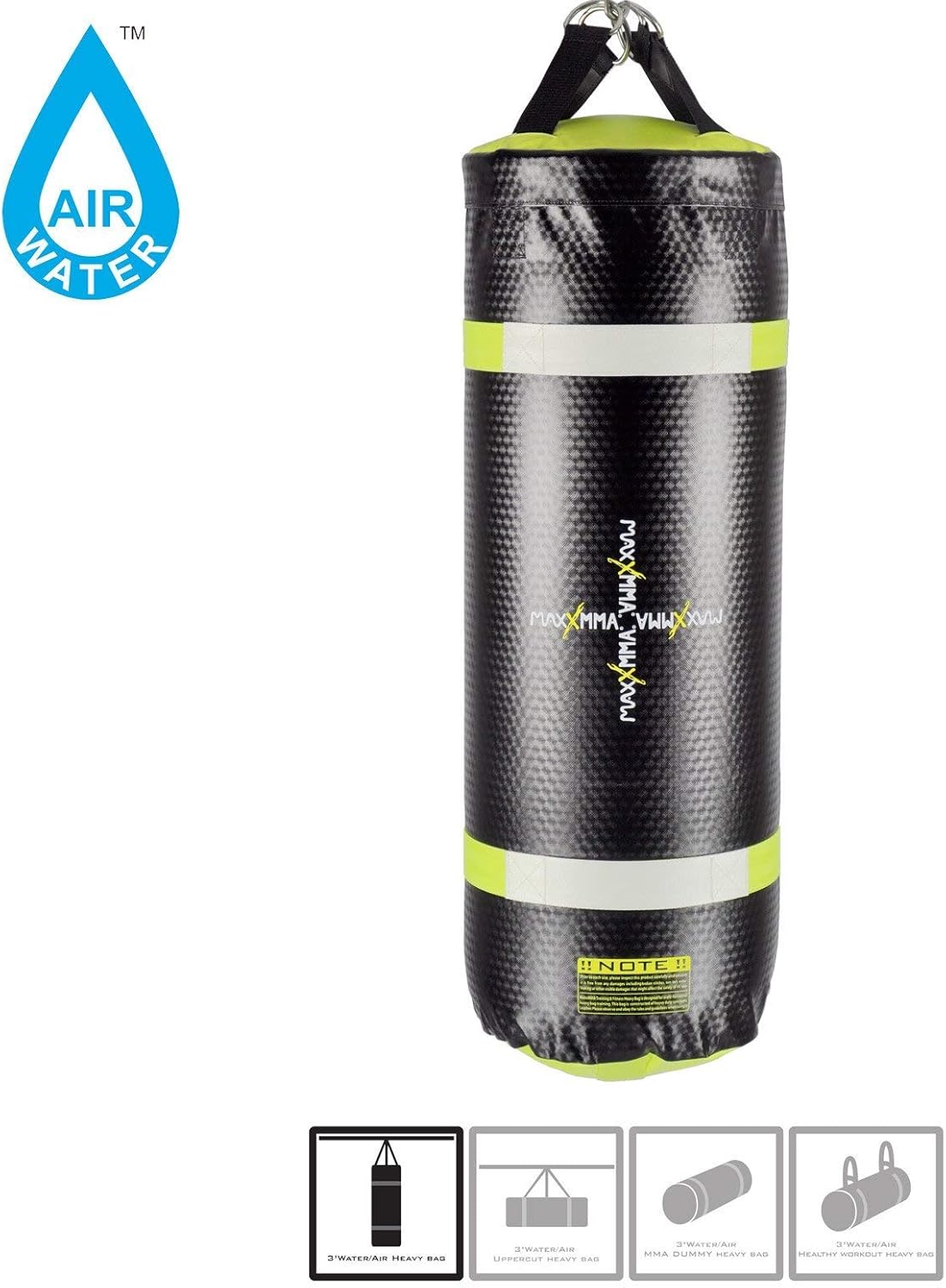 MaxxMMA Training & Fitness Water/Air Heavy Bag, Uppercut Workout Grappling MMA Punching Bag (Black/Neon Yellow) : Sports & Outdoors