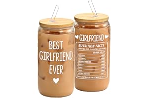 Valentines Day Gift for Her Girlfriend, Birthday Christmas, 16oz Glass Cup with Bamboo Lid