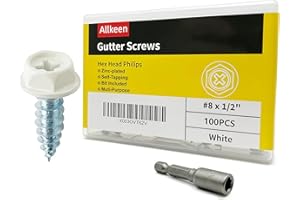 Allkeen #8 x 1/2" Self-Tapping Gutter Screws White Painted Hex Head Zinc Plated Finish, 100 Pieces, 1/4" Magnetic Driver Included