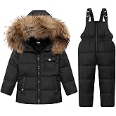 JiAmy Kids 2 Piece Snowsuit Set Girl Winter Hooded Puffer Jacket & Snow Bib Pants Boy Ski Suits Ultralight Outfit