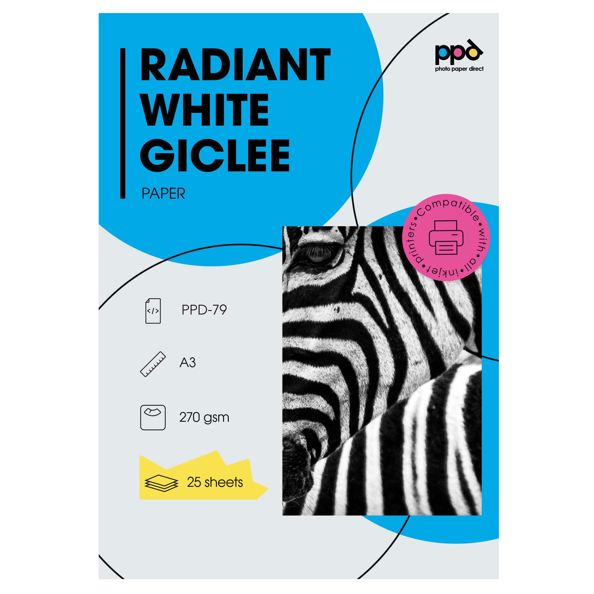 PPD 25 Sheets A3 Inkjet Fine Art Photo Printing Rag Paper, Archival (270 GSM) PPD-79