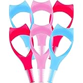 TecUnite 6 Pcs 3 in 1 Mascara Shield Guard Applicator, 3colors | Eyelashes Comb Helper, Curved Design Easy to Use, Pink, Blue and Rose Red, Bulk Set