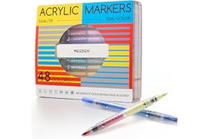 MEEDEN Acrylic Paint Markers Dual Tip: 48 Colors/24 Pack Brush Tip Acrylic Marker with Automatic Ink Control for Art Supplies