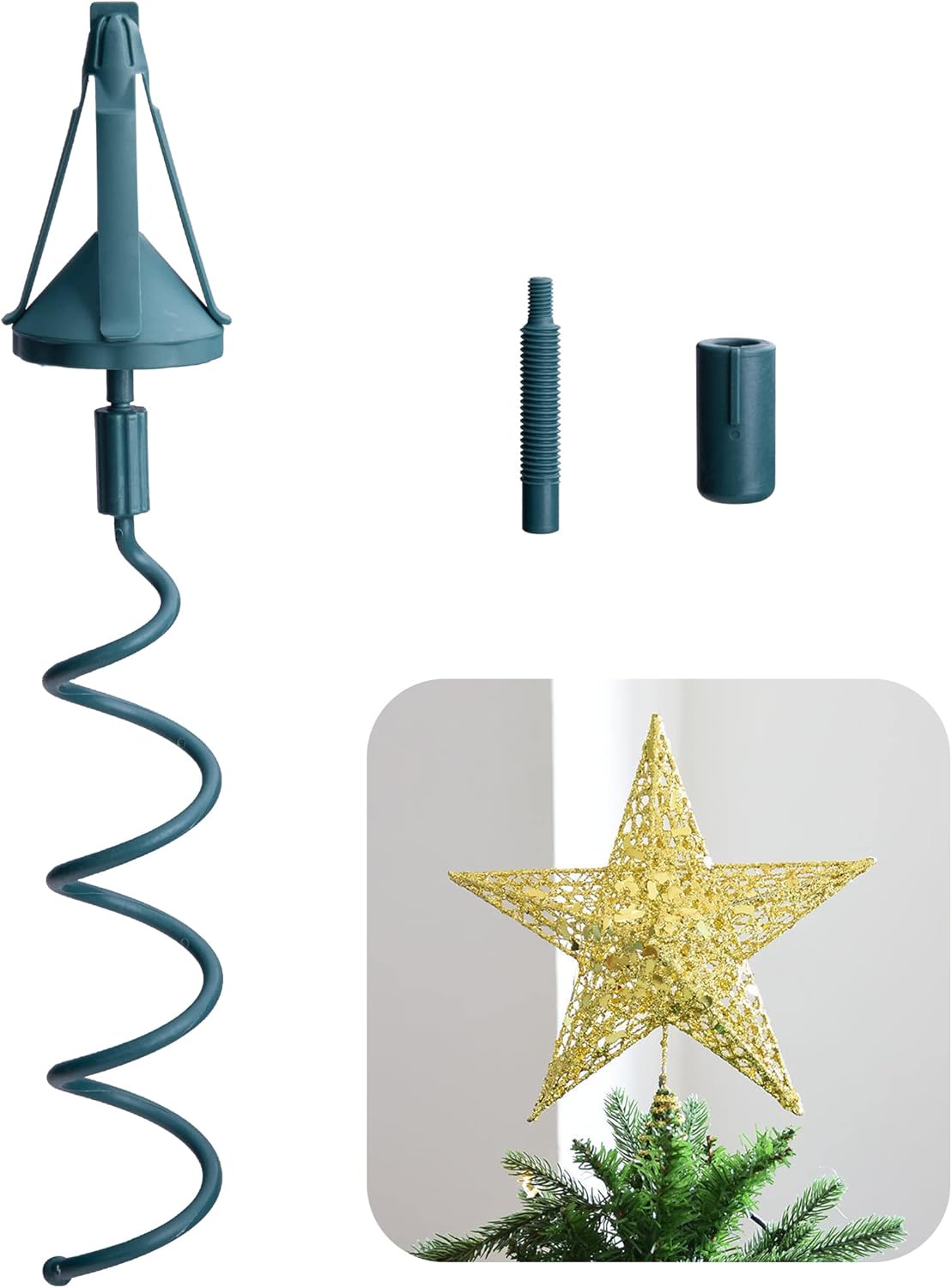 Tree Toppers - Christmas Tree Topper Holder,Universal Twist On Tree Topper Supporter,Christmas Tree Topper Stabilizer Fits All Base Tree Types (Green)