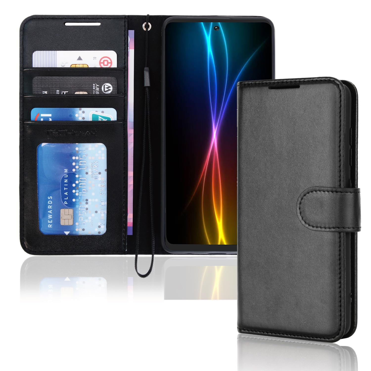 TECHGEAR Galaxy S21 Leather Wallet Case, Flip Protective Case Cover with Wallet Card Holder, Stand and Wrist Strap - Black PU Leather with Magnetic Closure Designed For Samsung Galaxy S21 / S21 5G