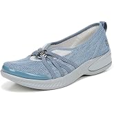 LifeStride BZees Women's Niche Slip-On Comfort Ballet Flat,Washed Denim Fabric,8 Wide