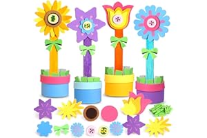 Ayfjovs Foam Flower Craft Kit 12 Pack DIY Spring Crafts for Kids, Recipe or Picture Holder with Instructions Mother's Day Decorations Kid's Home School Fun Activities
