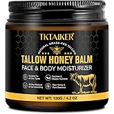 Beef Tallow for Skin, Beef Tallow for Face, Hydrating Tallow Balm with Raw Honey and Beeswax, Grass-Fed Beef Tallow & Raw Wild Honey Blend, Body & Face Moisturizer, Natural Formula, Light Scent