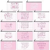 Talltalk 14 Pcs Valentines Christian Makeup Bags Bulk Religious Galentine Gifts Bible Verse Pencil Pouch Inspirational Cosmetic Bags for Women Travel Office Teachers Supplies(Pink Bow)