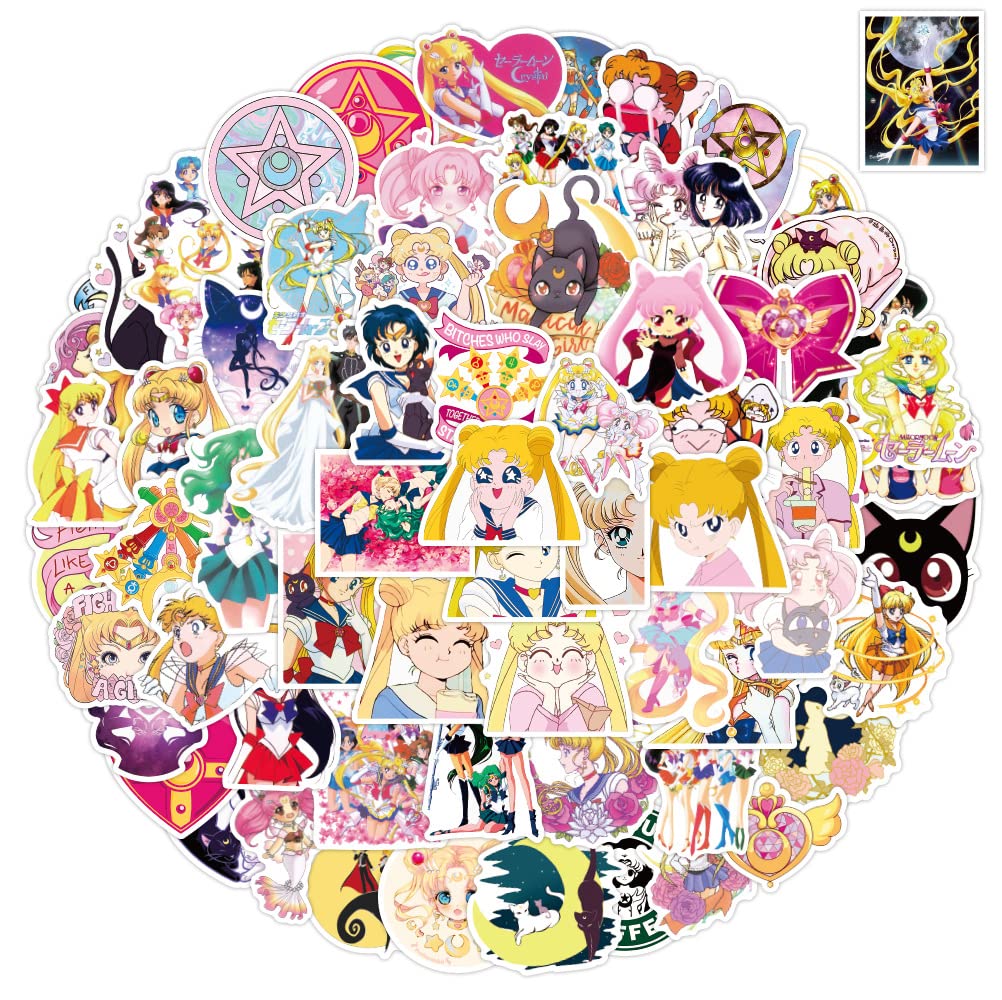 Sailor Moon Anime Stickers Pack 100 PCS | 100 Unique Stickers, Classic Anime Characters, Easy to Use, Waterproof Vinyl, Perfect for Car, Laptop, Water Bottles, Bicycles, Motorcycle