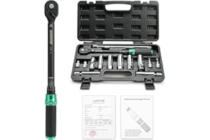 LLAVETOR 14PCS 3/8 Drive Torque Wrench 5-45ft.lb, Magnetic Spark Plug Socket Set with 3/8" Universal Joint & 10" Extension Rod, Cr-V Steel Swivel Sockets for Automotive Tools