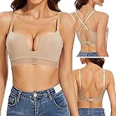 Deep U Plunge Bra Low Back Bra for Women Strap Convertible Criss Cross Low Cut Push Up Bra