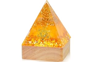 VSPDVO Handmade Orgone Gemstone Pyramid,Crystal Stone Pyramids for Zen Meditaion,Prayer,Yoga,Reiki,Office and Home Decor,Energy Generator(Gold Metatron)