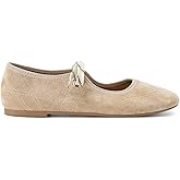 MAIJED Women's Suede Ballet Flats Round Toe Lace-up Mary Jane Ballerina Shoes Casual Comfortable Dress Flat Shoes