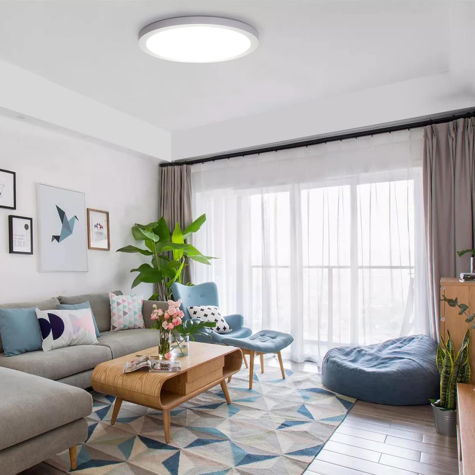 2-Pack 24W LED Flush Mount Ceiling Light Fixture, 12 Inch 2100LM Modern Close to Ceiling Light, 3000K/4000K/5000K Dimmable Ultra-Thin Flat Round Indoor Lighting Lamp for Bedroom Kitchen Bathroom