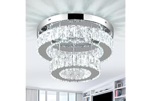 LEONTYNE 12 Inch Mini Chandelier LED Crystal Ceiling Light 2 Layers Flush Mount Ceiling Light Modern Chandeliers Lighting for Bedroom Hallway Staircase Kitchen Bathroom (6000K Cool White)