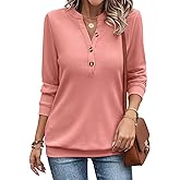 EADINVE Womens V Neck Long Sleeve Sweatshirts Half Button Lightweight Pullover Fashion Fall Clothes