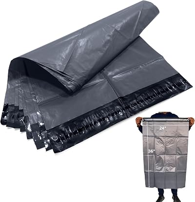JeeJaan 10 Pcs Grey Poly Mailers 24x36 Self Seal Tear-Proof 50-55µm