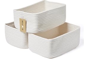 MiniArk Shelf Storage Baskets for Organizing | Closet Organizer Bins | Small Baskets | Toy Basket | Cute Decorative Basket | Cube Storage Bin | Woven Rope Basket | 11.5×7.5×4.7” | 3 Packs Off White