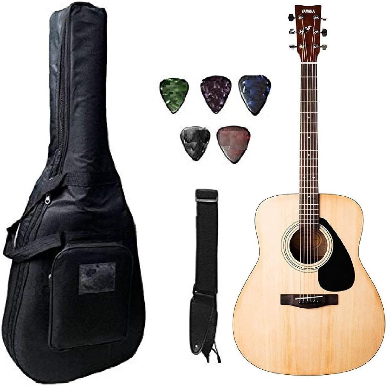 yamaha acoustic guitar F-310 Dreadnought Acoustic Guitar with Sponge Bag, Belt and Plectrums Combo Pack
