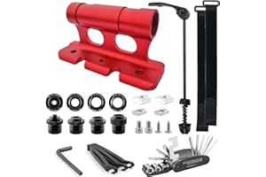 KHOSHEA Bike Fork Mount (Red) - Roof Rack Bike Mount - Truck Bed Bike Mount - Thru Axle Fork Mount with 4 Adapters - MTB Truck Bed Mount |2 Wheel Straps and Bike Multi Tool Included|