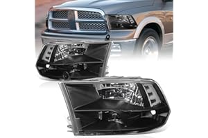 Auto Dynasty Quad Headlights Assembly Compatible with 2009-2010 Dodge Ram 1500-3500 New Body, 2011-2018 Ram 1500-5500, Halogen Headlamps Replacement, Left and Right Side, Black Housing Clear Corner