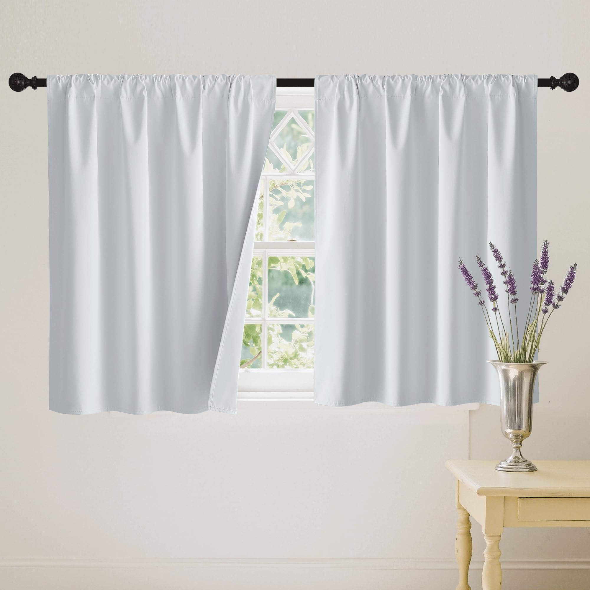 Photo 1 of RYB HOME 100% Blackout White Short Curtains, Thermal Insulated Total Room Darkening Noise Reducing Curtains Tier for Cafe Kicthen Basement, 52 inches Wide by 36 inches Long
