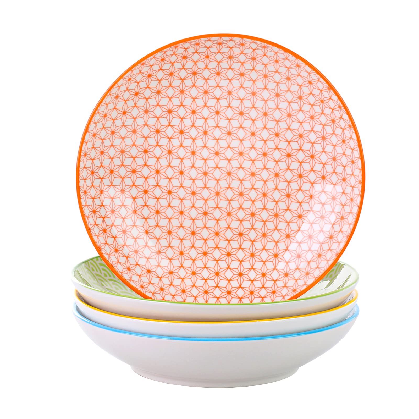 vancasso Natsuki 8.5 inch Pasta Bowls Set, 4 Pieces Japanese Style Deep Plates, Porcelain Colorful Soup Plate Set (21 * 21 * 4.5cm)