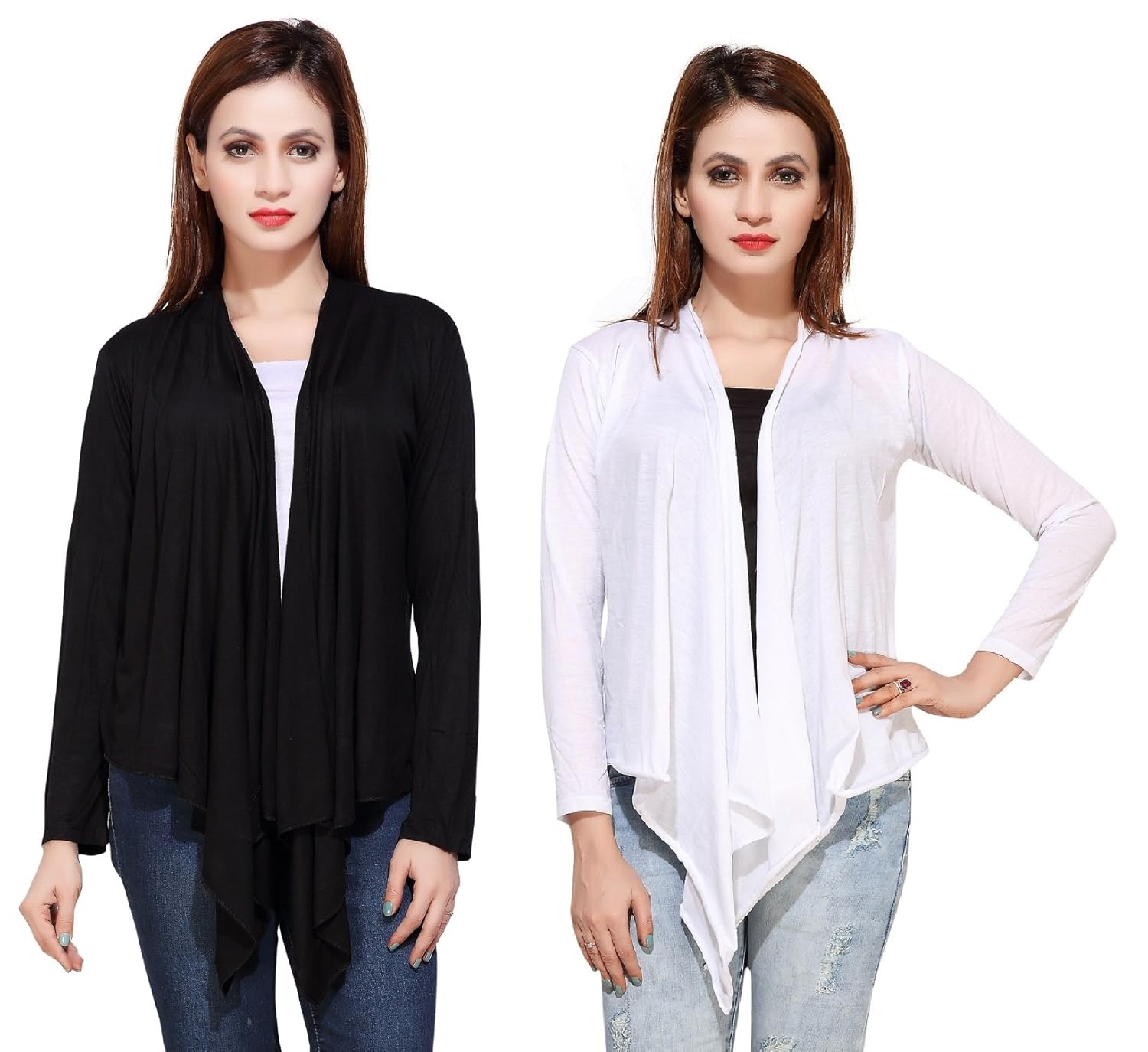 bfly women's viscose long shrugs-pack of 2 (black & white)