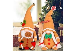 QuanYaaJoy 2Pcs 11.8 inch Big Christmas gnome Plush Indoor Decorations,Orange Handmade Gingerbread boy Girl Scandinavian Tomte Christmas Home Desktop Gnomes Decor Ornaments Xmas Gifts