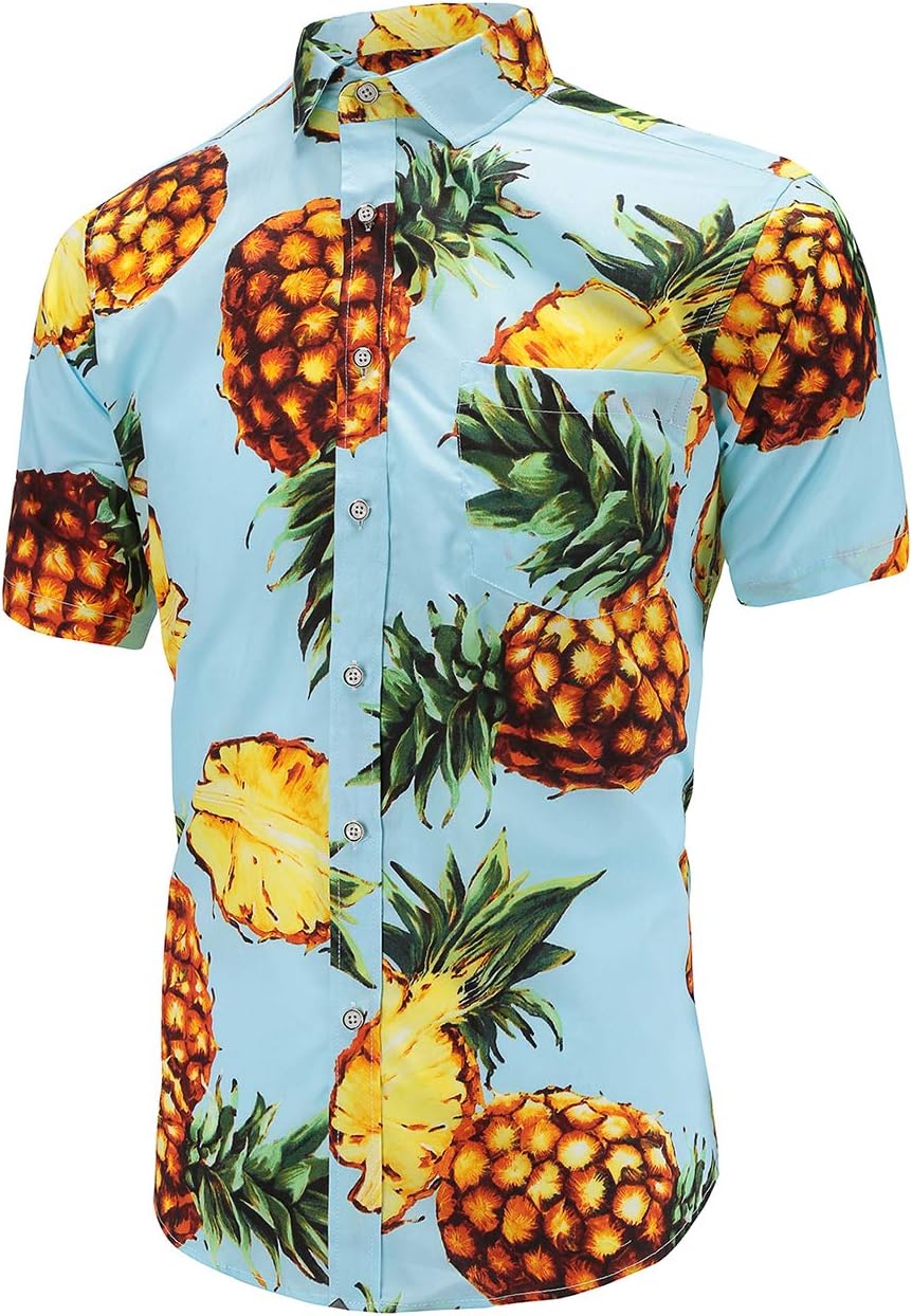 Dioufond Aloha Hawaiian Men Floral Shirts Short Sleeve Casual Cottton