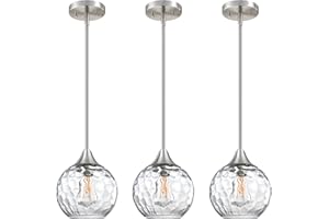 Dolaimy House Hanging Modern Farmhouse Pendant Light Fixture,6.3" Hammer Globe Glass 3 Pack Mini Pendant Lighting Brushed Nickel Finish for Kitchen Island Dinning Over Sink Living Room Decor