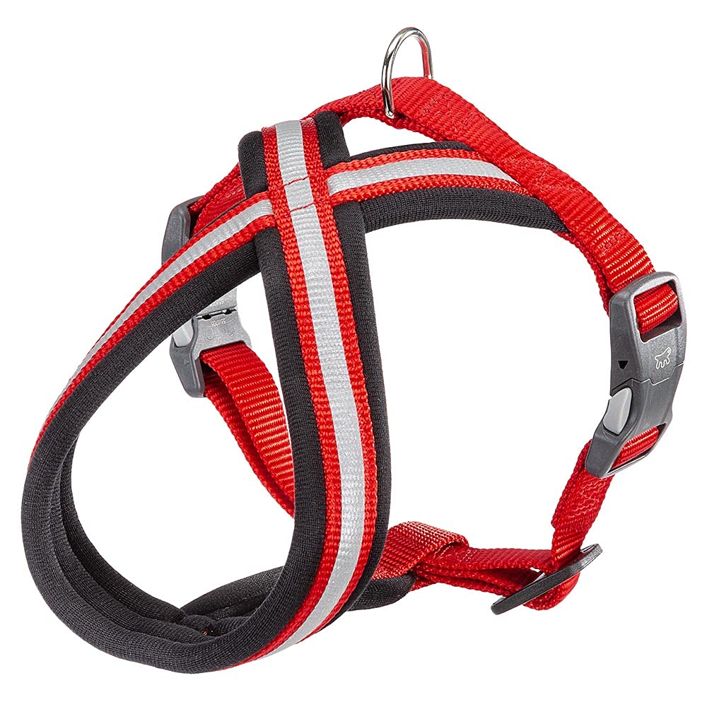 Ferplast DAYTONA CROSSDog Harness, Small Dog Harness in Nylon, Padded, Reflective and Adjustable. With Magnetic Buckle. Red