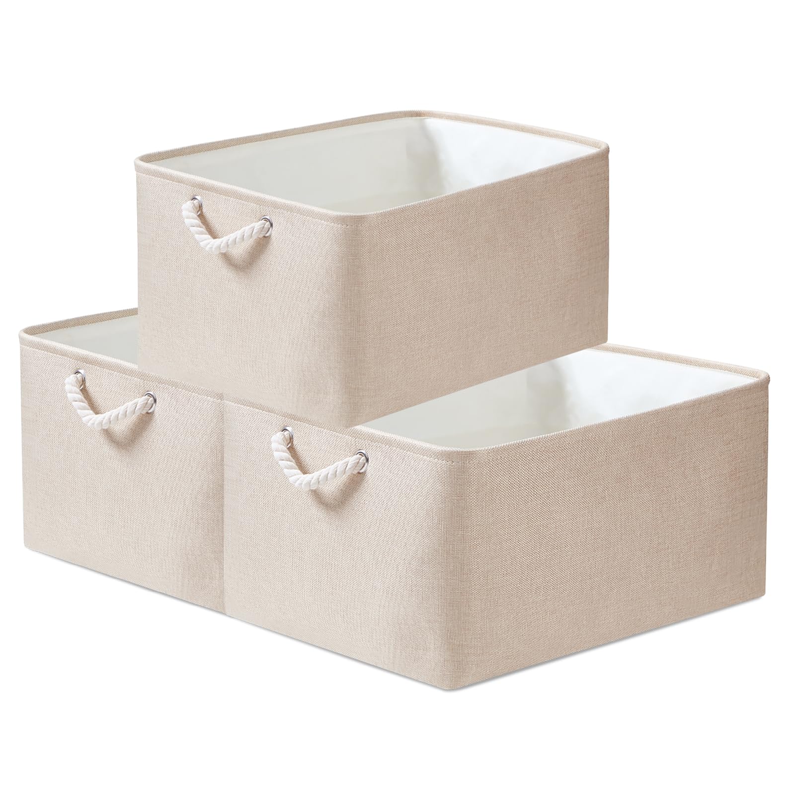 Mangata Fabric Storage Boxes, Storage Baskets for Shelves, 3 Pack (Light Khaki, M)