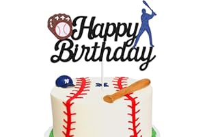 CONCICO Baseball Theme Cake Topper - Happy Birthday Cake Topper for Birthday/Baseball/Sports Party Theme Decoration (Black Glitter)