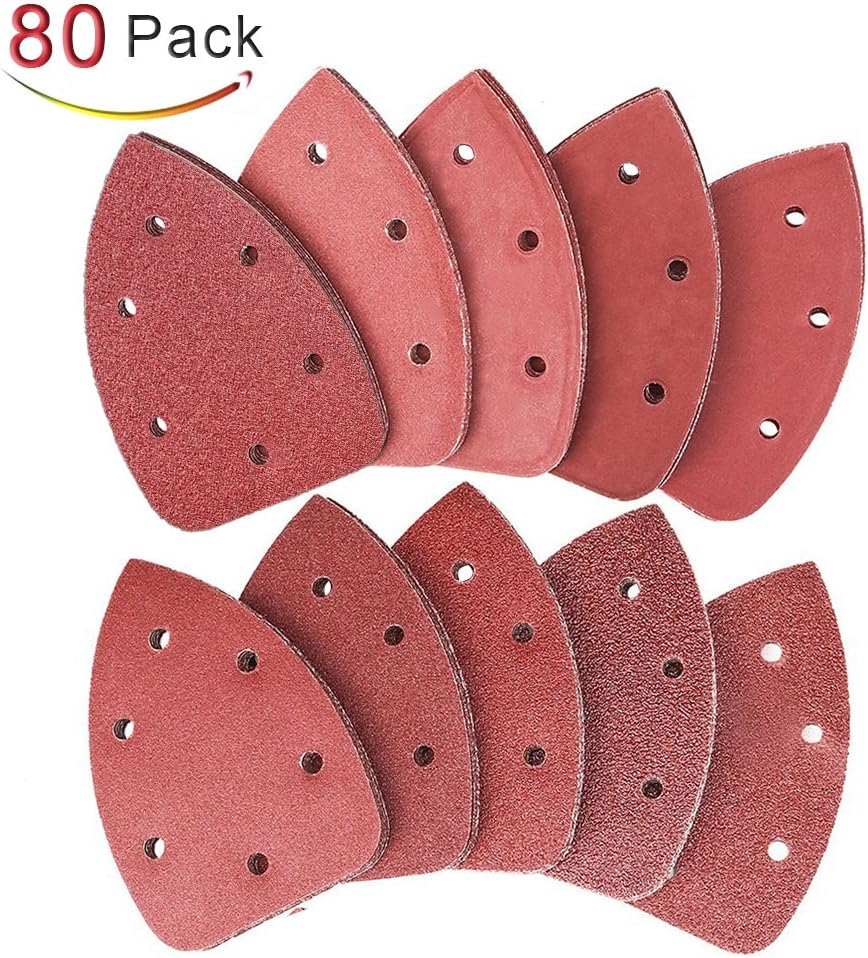 Sanding Pads,Peicci 80PCS Stick On Sanding Discs Pads Hook and Loop Sanding Triangle Pads 40 60 80 100 120 150 180 240 320 400 Grits