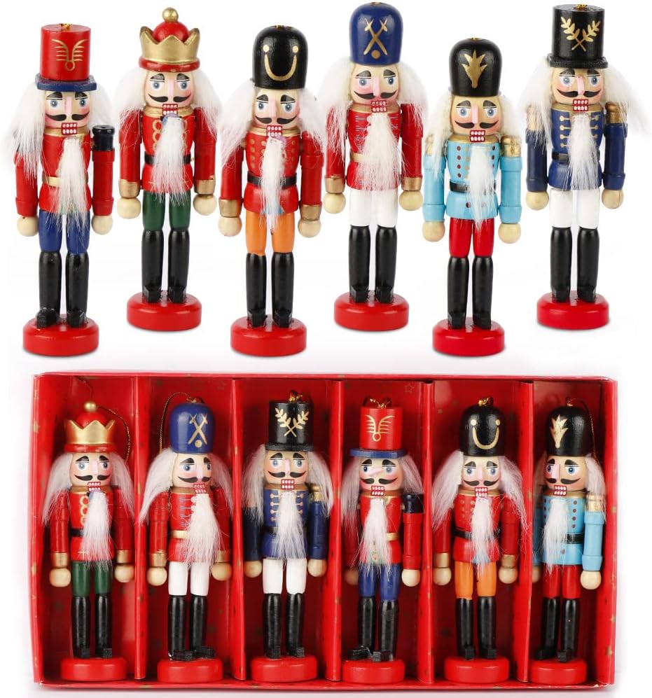 Nutcrackers - OurWarm 6Pcs Nutcracker Ornaments Wooden Nutcracker Figures Christmas Decorations for Xmas Tree, Table Decor