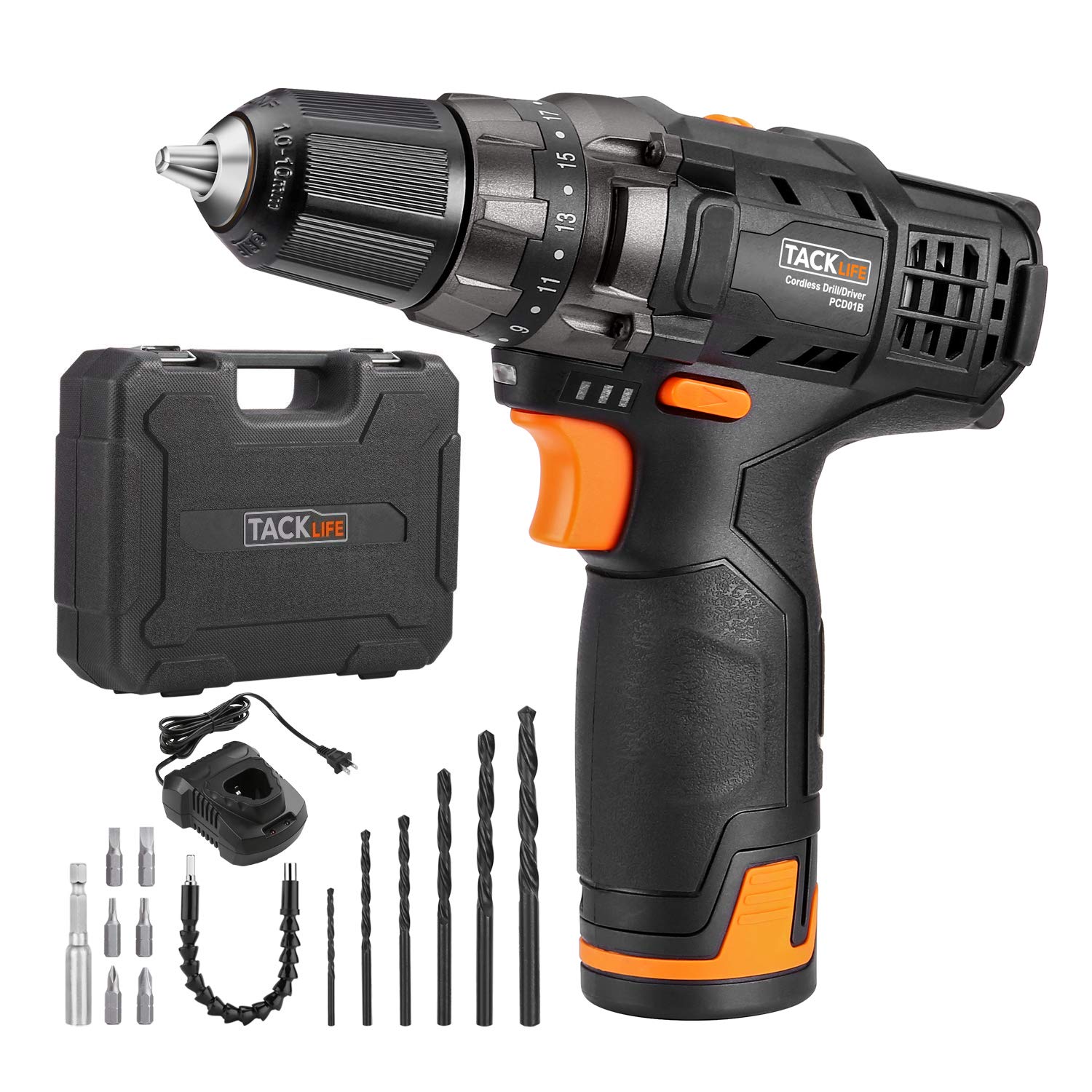 Tacklife 12V 2.0Ah LithiumIon Cordless Drill Driver Set PCD01B 3/8