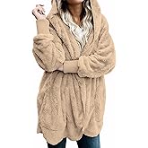 Zilcremo Women Hooded Cardigan Fuzzy Jacket Winter Open Front Fleece Coat Outwear with Pockets