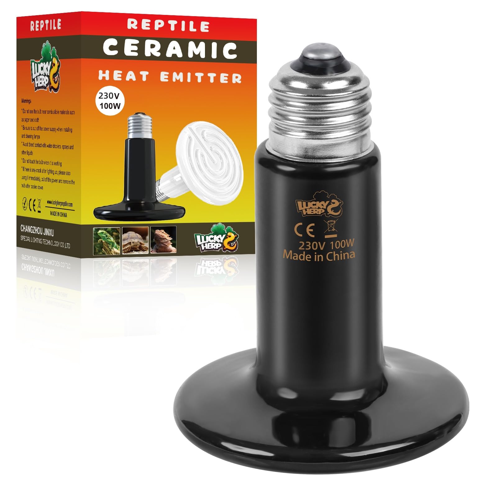 LUCKY HERP Ceramic Heat Emitter, Reptile Heat Lamp Bulbs 100W, Ceramic Heat Lamp for Reptiles, E27 Vivarium Heat Light for Tortoise, Puppy, Chick, Turtle, Dog, Cat, Bearded Dragon