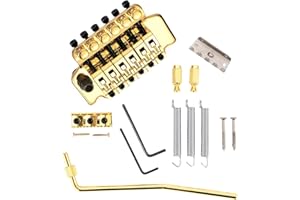 Swhmc Floyd Rose Type Locking Tremolo Bridge, Gold 2-Point Electric Guitar Bridge & Parts Set w/Bar for Strat, Replacement Guitar Hardware