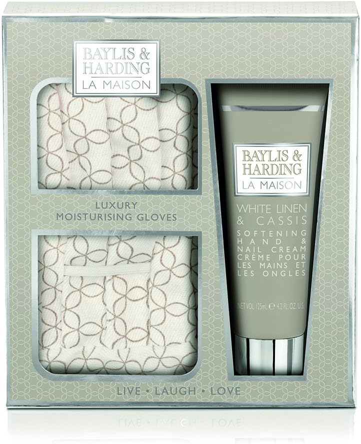 Baylis & Harding La Maison White Linge Cassis Hand Cream & Gloves Set