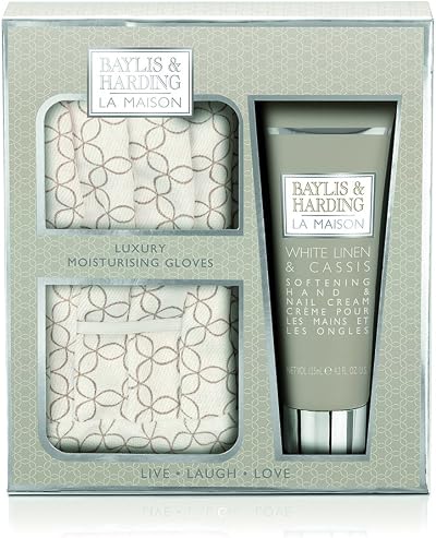 Baylis & Harding La Maison White Linge Cassis Hand Cream & Gloves Set