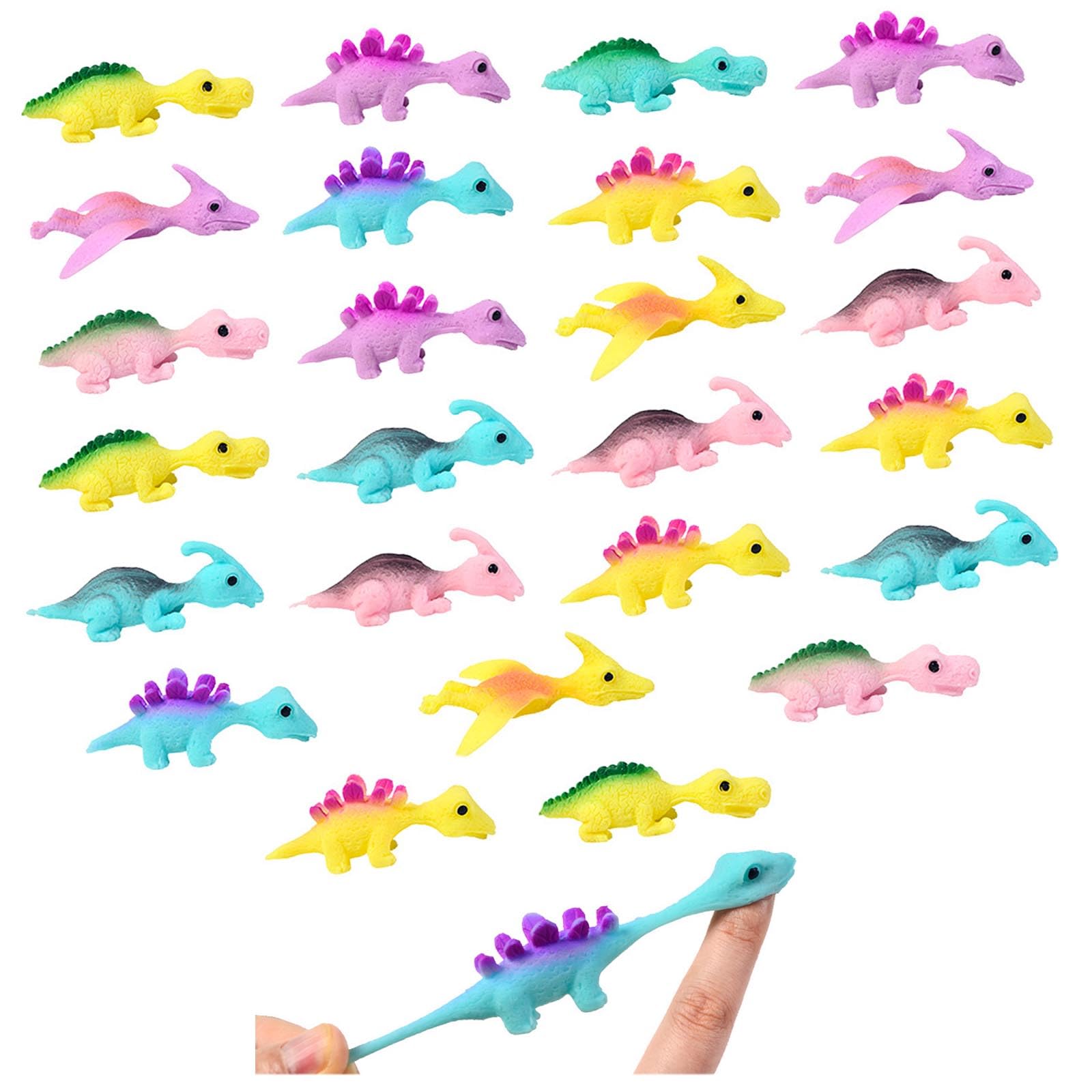 GWAWG 25 PCS Slingshot Dinosaur Finger Toys,Flying Rubber Dinosaur Slingshot Toy with Stress Relieving Gameplay Treasure Cat Dinosaur for Kids (Style Random)