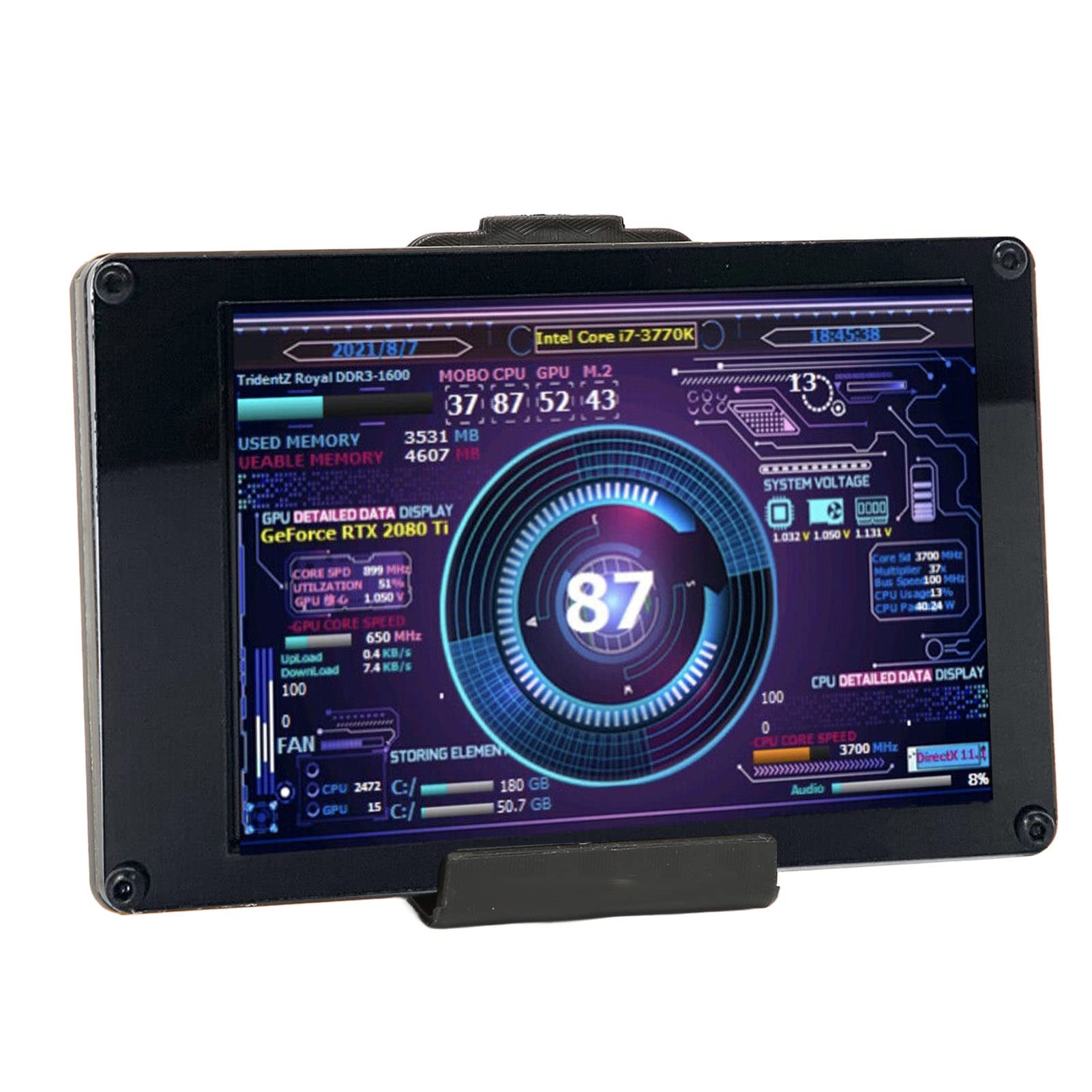 Elprico 3.5 Inch IPS USB Mini Screen Computer Temp Monitor for PC CPU RAM Data Display, Supports Customizable Layout, Suitable for RasPi, Win