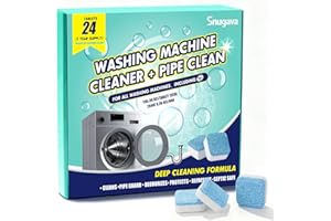 SNUGAVA Washing Machine Cleaner Tablets and Deodorizer: 24 Pack Laundry Machine Tub Descaler Cleaner, Deep Cleaning Household Pods for HE Front Loader Top Load Washer, Septic-Safe Eco-Friendly - 1 Year Supply