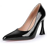 Stiletto Mid Heel for Women Pointed Toe Stiletto Heels Closed Toe Pumps Slip on High Heels 4 inch Dress Pumps F/Black