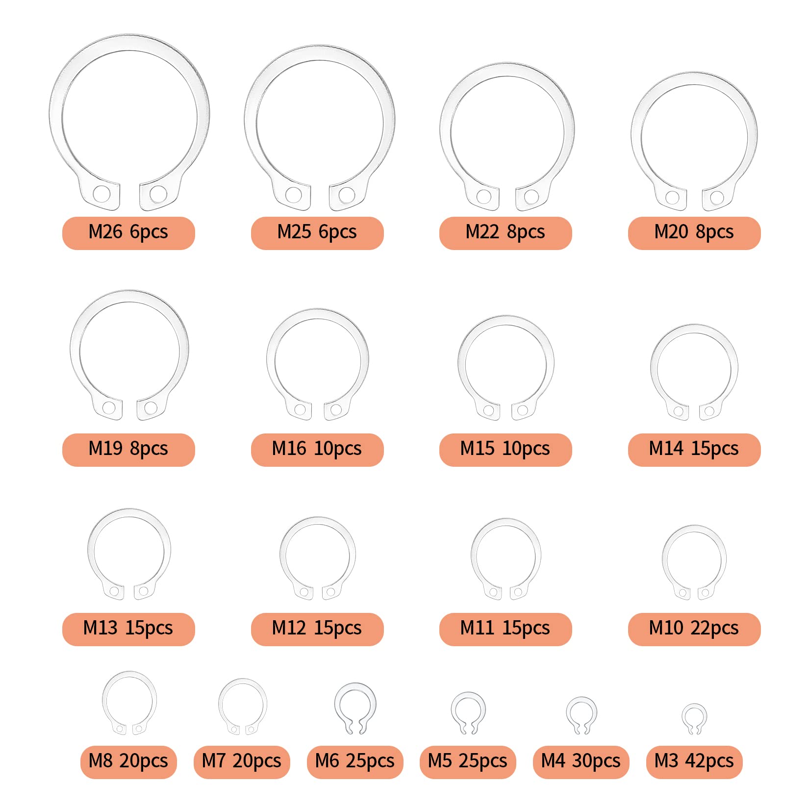 Stainless Snap Rings Mua 300 Pcs Retaining Ring Set, Internal Snap Rings Kits, Stainless ...