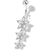 COCHARM Flower Titanium Bar Belly Button Rings, 14G 10MM Dangle Navel Rings for Women Dangle