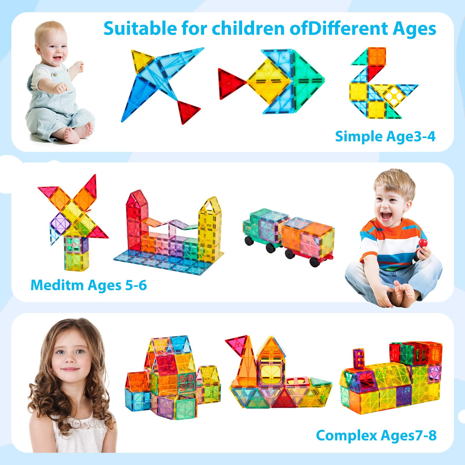 Magnetic Building Tiles, 134PCS Large Magnet Building Set,Magnetic Blocks, 3D STEM Stacking Toys, Magnets Toy for Kids Boys Girls